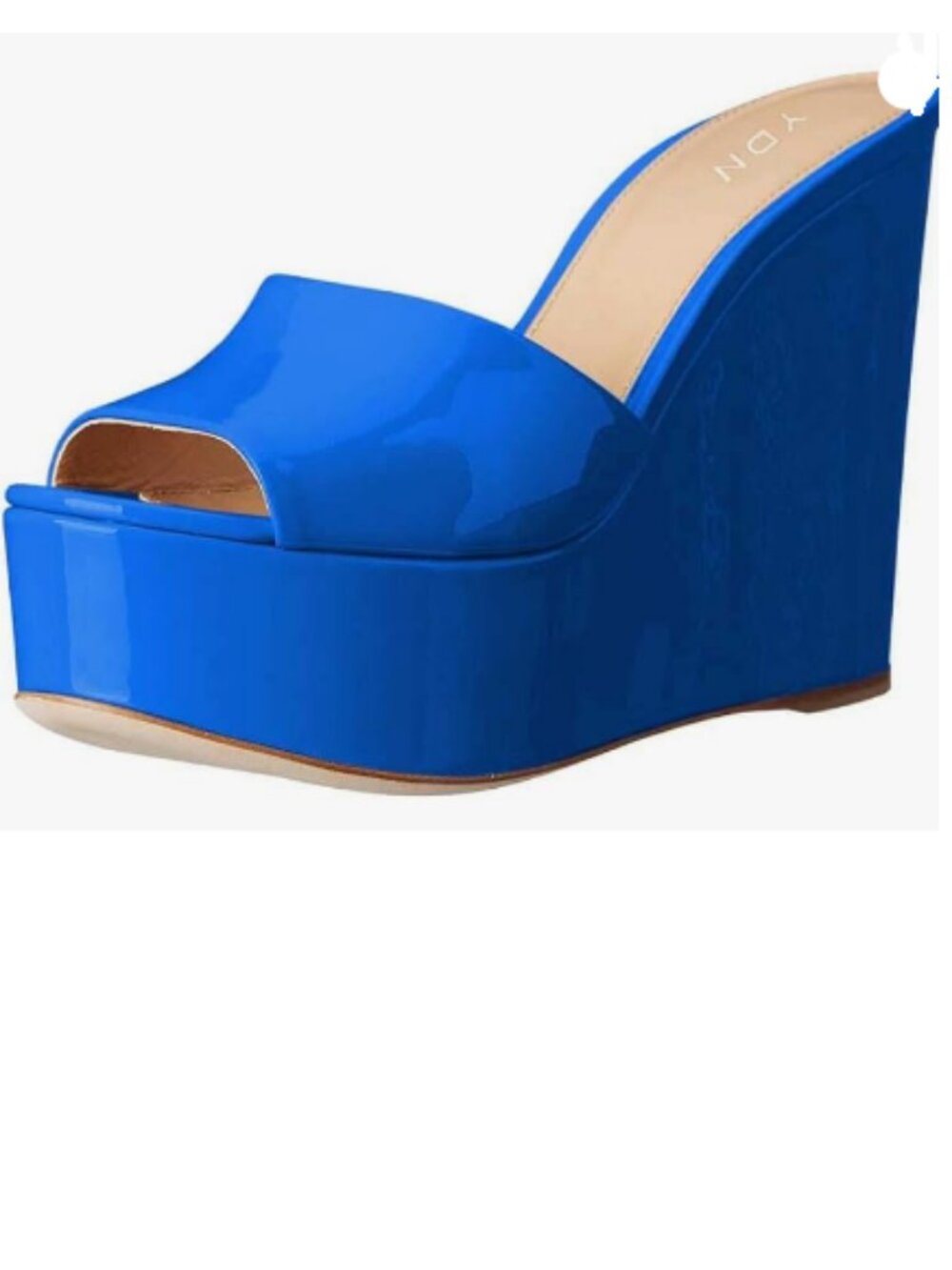 YDN Blue High Heels Platform Mules Peep Toe Clogs Slip on Wedge Sandals